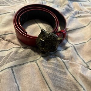 Gucci Red Belt with Gold Tiger Buckle